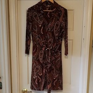 Tommy Hilfiger Brown Paisley Long Sleeve Dress